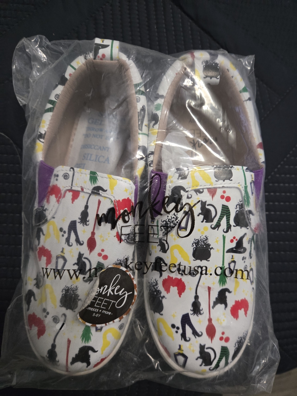 Monkey Feet Kids Slip-On Shoes in White with Multicolor Print